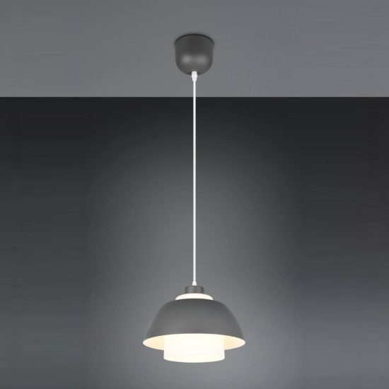 Lampadario a sospensione grande per sala da pranzo industriale antracite con vetro bianco