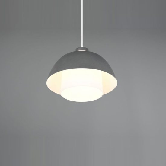 Lampadario a sospensione grande per sala da pranzo industriale antracite con vetro bianco