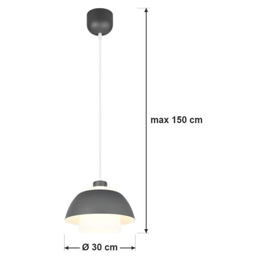 Lampadario a sospensione grande per sala da pranzo industriale antracite con vetro bianco
