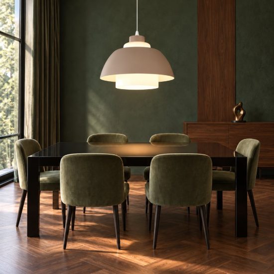Lampadario a sospensione grande per sala da pranzo industriale beige caldo con vetro bianco
