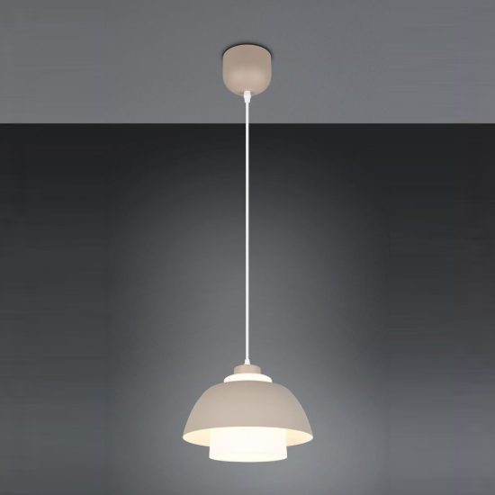 Lampadario a sospensione grande per sala da pranzo industriale beige caldo con vetro bianco