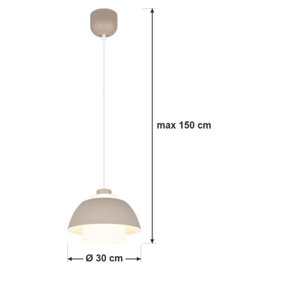 Lampadario a sospensione grande per sala da pranzo industriale beige caldo con vetro bianco
