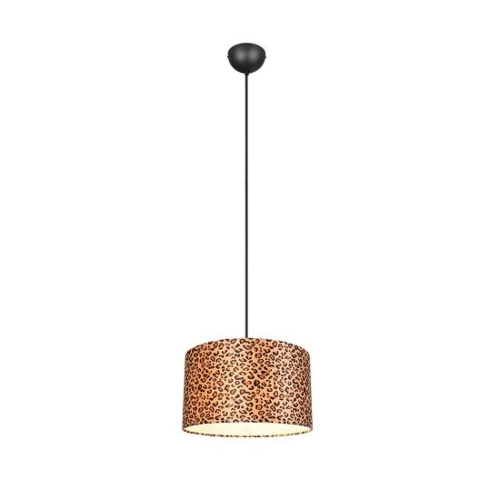 Lampadario a sospensione per sala da pranzo moderno nero con paralume in tessuto leopardato