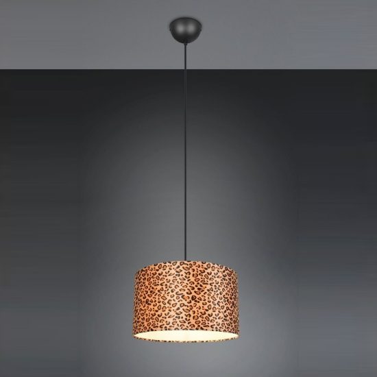 Lampadario a sospensione per sala da pranzo moderno nero con paralume in tessuto leopardato