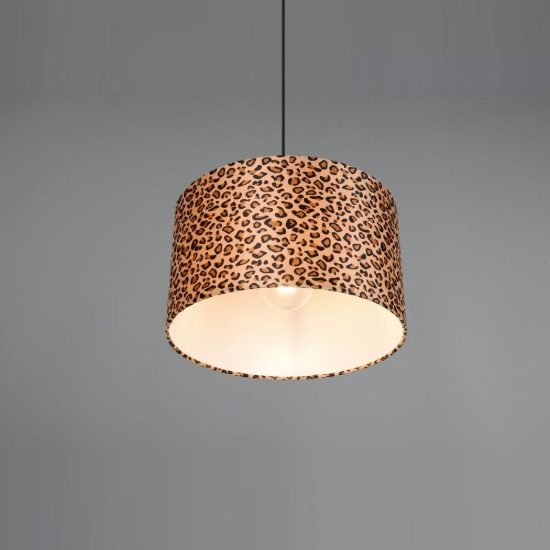 Lampadario a sospensione per sala da pranzo moderno nero con paralume in tessuto leopardato