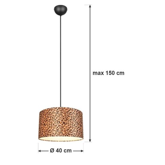 Lampadario a sospensione per sala da pranzo moderno nero con paralume in tessuto leopardato
