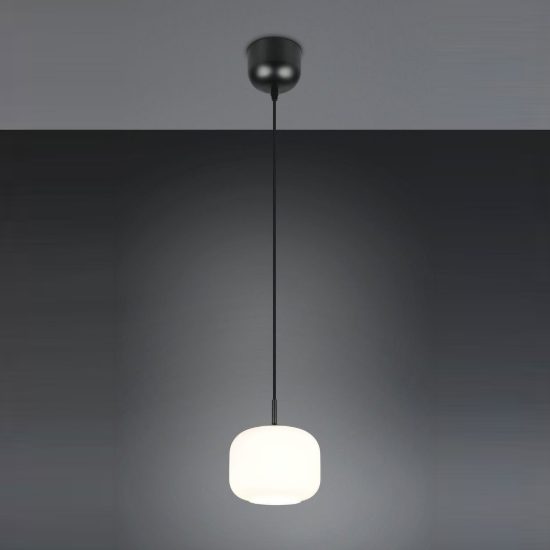 Lampada a sospensione per sala da pranzo moderna in vetro bianco con montatura nera