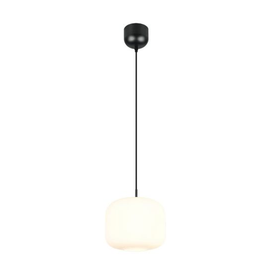Lampadario a sospensione per sala da pranzo moderno in vetro bianco con montatura nera