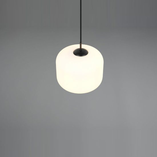 Lampadario a sospensione per sala da pranzo moderno in vetro bianco con montatura nera