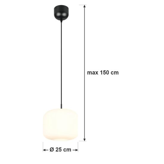 Lampadario a sospensione per sala da pranzo moderno in vetro bianco con montatura nera