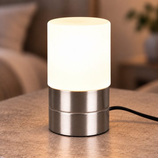 Abat-jour piccolo per comodino moderno nichel opaco con vetro