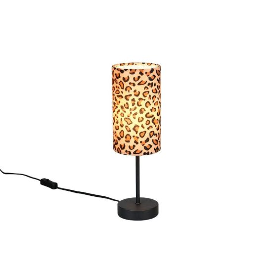 Lampada da tavolo per soggiorno moderna nera con paralume in tessuto leopardato