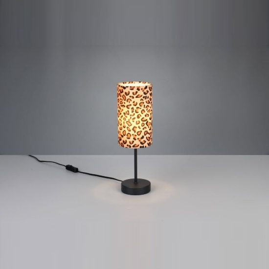 Lampada da tavolo per soggiorno moderna nera con paralume in tessuto leopardato