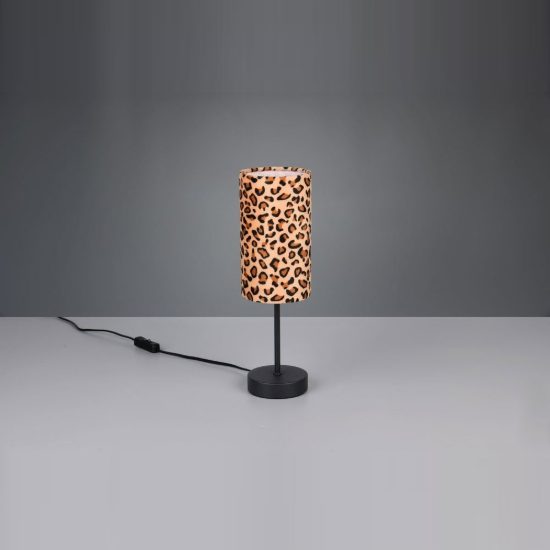 Lampada da tavolo per soggiorno moderna nera con paralume in tessuto leopardato