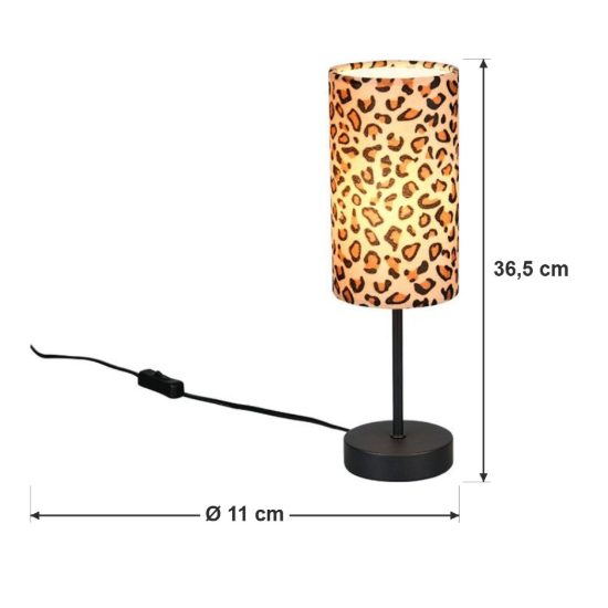 Lampada da tavolo per soggiorno moderna nera con paralume in tessuto leopardato