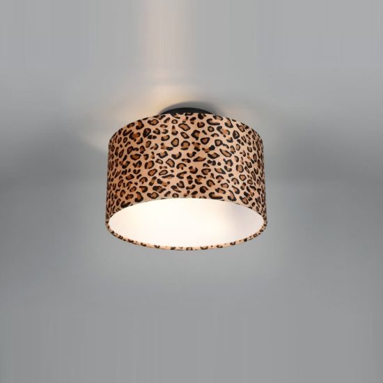 Plafoniera 2 luci moderna nera con paralume in tessuto leopardato