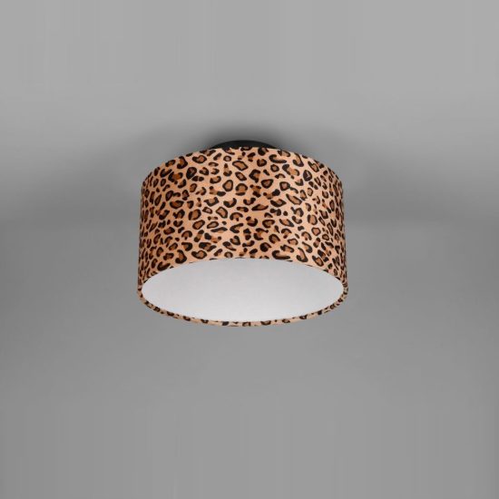 Plafoniera 2 luci moderna nera con paralume in tessuto leopardato