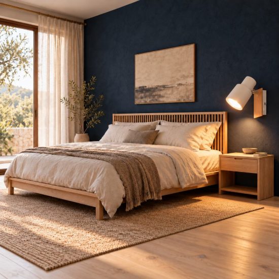 Applique per comodino camera da letto orientabile bianca opaca legno naturale con interruttore