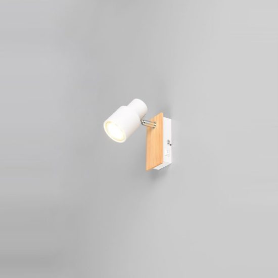Applique per comodino camera da letto orientabile bianca opaca legno naturale con interruttore