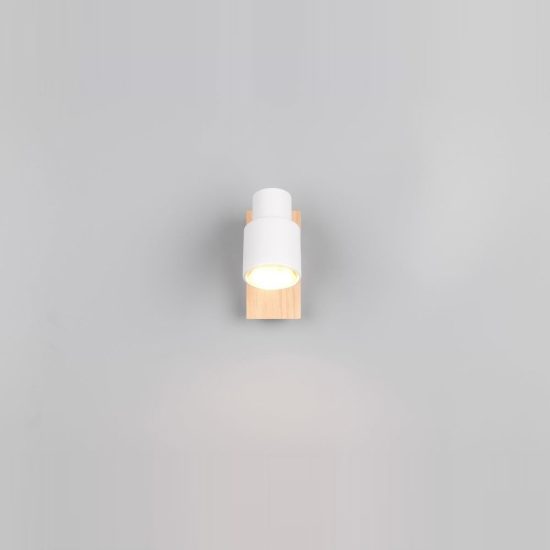 Applique per comodino camera da letto orientabile bianca opaca legno naturale con interruttore