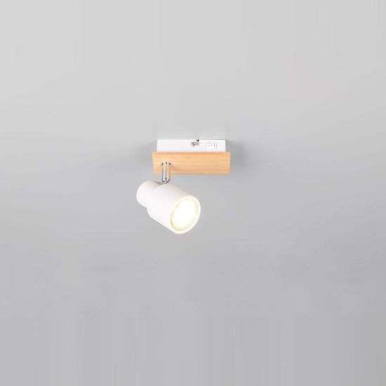Applique per comodino camera da letto orientabile bianca opaca legno naturale con interruttore