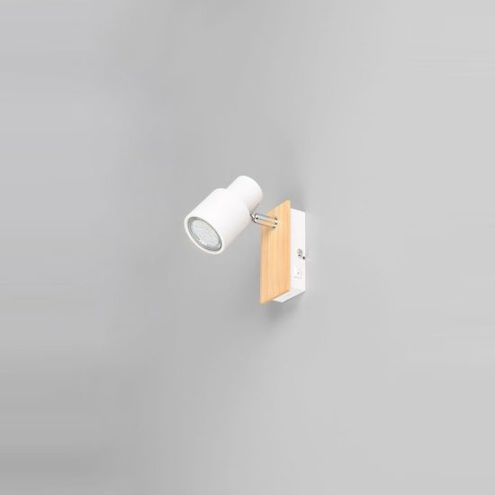Applique per comodino camera da letto orientabile bianca opaca legno naturale con interruttore