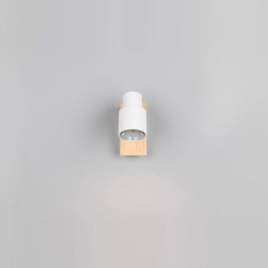 Applique per comodino camera da letto orientabile bianca opaca legno naturale con interruttore