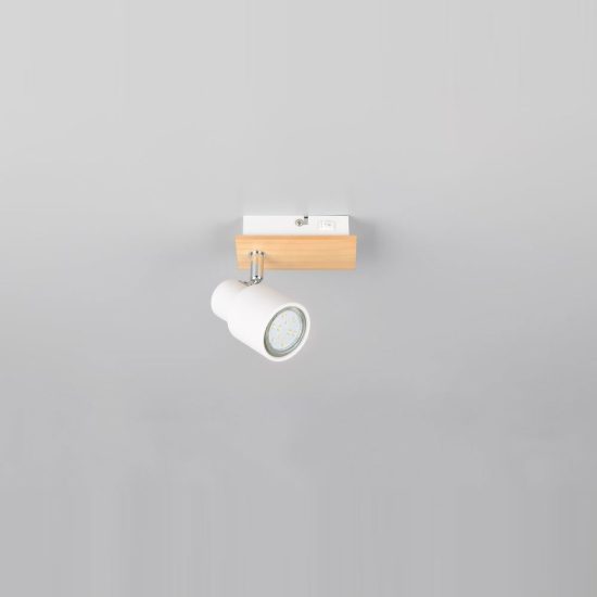 Applique per comodino camera da letto orientabile bianca opaca legno naturale con interruttore