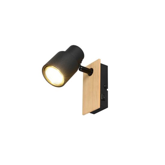 Applique per comodino camera da letto orientabile nera opaca legno naturale con interruttore