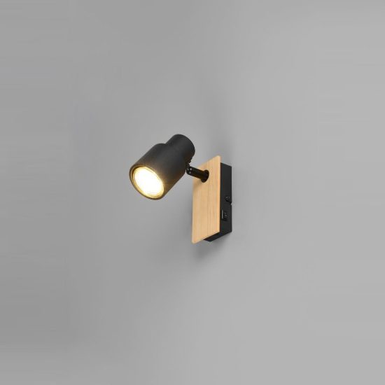 Applique per comodino camera da letto orientabile nera opaca legno naturale con interruttore