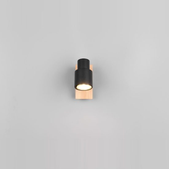 Applique per comodino camera da letto orientabile nera opaca legno naturale con interruttore