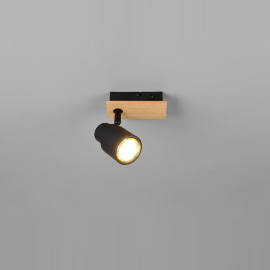 Applique per comodino camera da letto orientabile nera opaca legno naturale con interruttore
