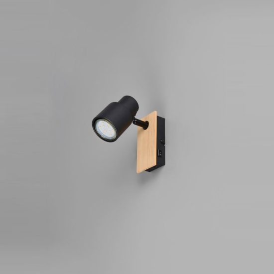 Applique per comodino camera da letto orientabile nera opaca legno naturale con interruttore