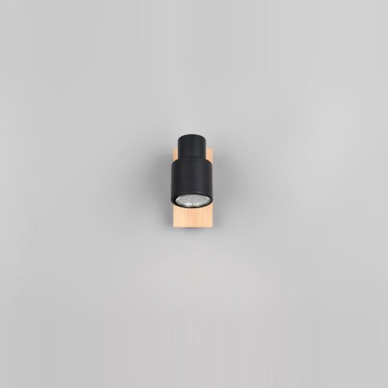Applique per comodino camera da letto orientabile nera opaca legno naturale con interruttore