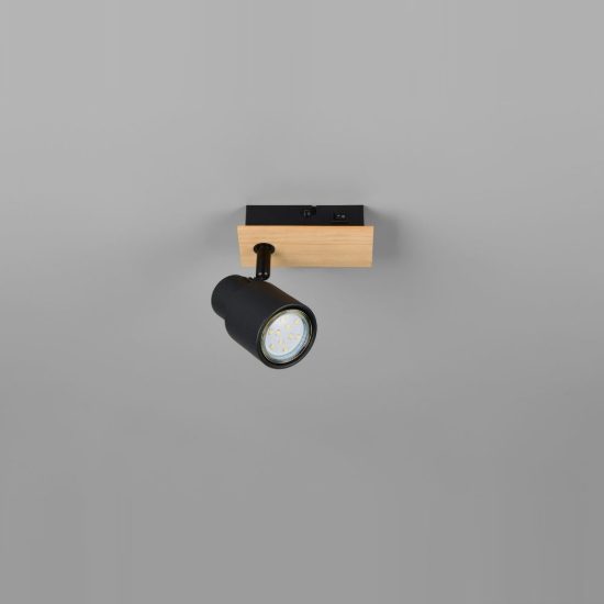 Applique per comodino camera da letto orientabile nera opaca legno naturale con interruttore