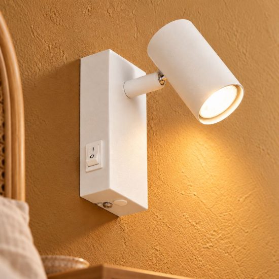 Applique per comodino camera da letto con faretto orientabile mini moderna bianca interruttore