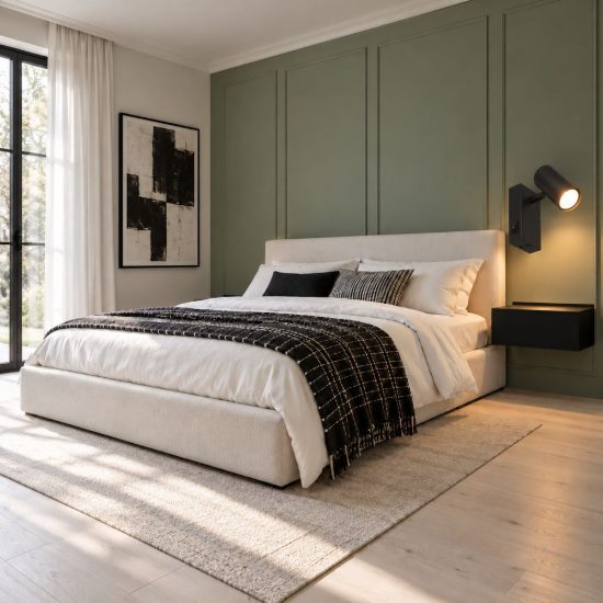 Applique per comodino camera da letto con faretto orientabile mini moderna nera interruttore