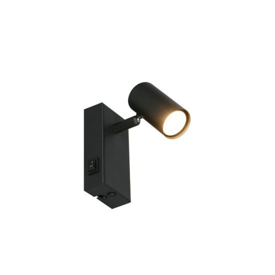 Applique per comodino camera da letto con faretto orientabile mini moderna nera interruttore