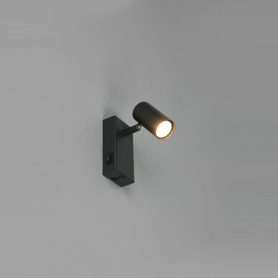 Applique per comodino camera da letto con faretto orientabile mini moderna nera interruttore
