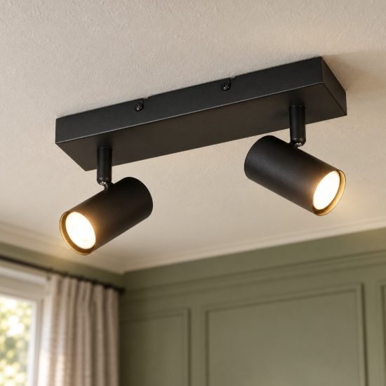 Plafoniera con 2 faretti orientabili mini moderna nera