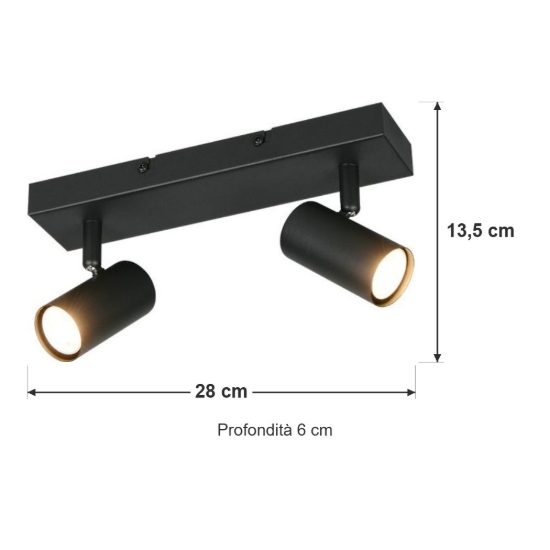 Plafoniera con 2 faretti orientabili mini moderna nera