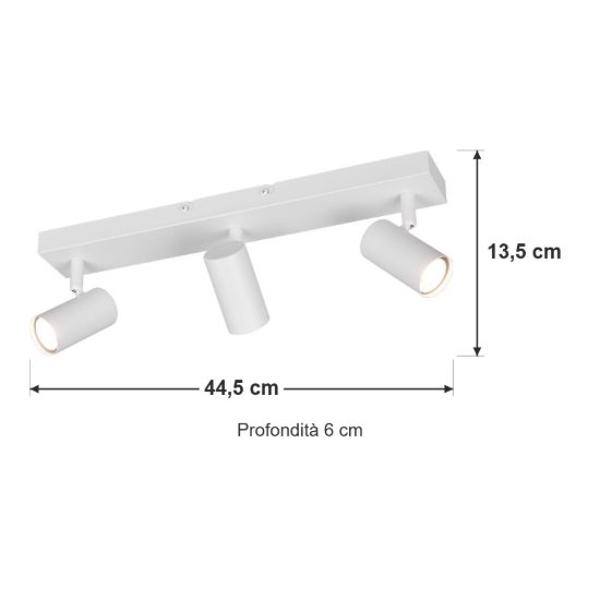 Plafoniera con 3 faretti orientabili mini moderna bianca