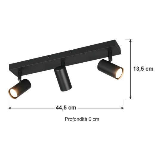 Plafoniera con 3 faretti orientabili mini moderna nera