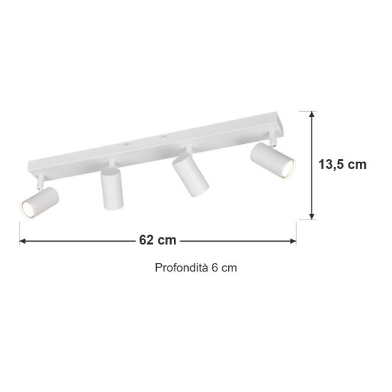 Plafoniera con 4 faretti orientabili mini moderna bianca