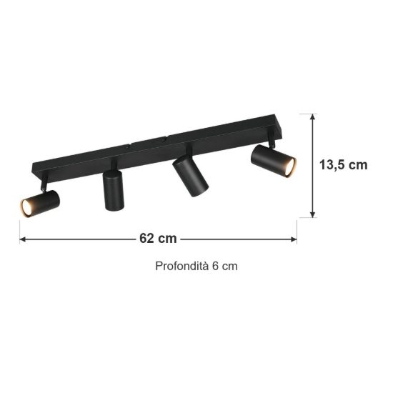 Plafoniera con 4 faretti orientabili mini moderna nera