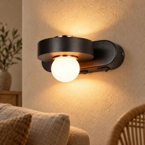 Applique per soggiorno led 7w cct 2300k 3000k 4000k bi-emissione nera con sfera in vetro