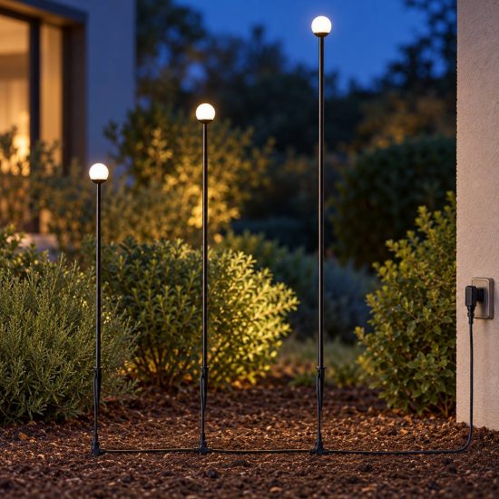 Set 3 lampioni da giardino led 4,5w 3000k con picchetto ip44 regolabili in altezza neri bianchi