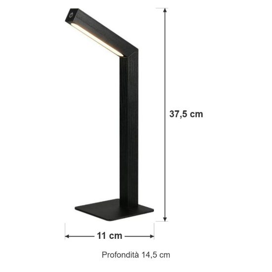 Lampada da scrivania ricaricabile led 2w 3000k touch per ufficio con testa magnetica nera