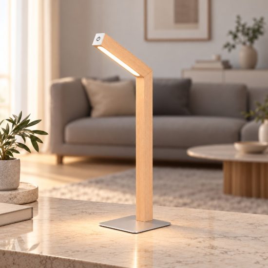 Lampada da scrivania ricaricabile led 2w 3000k touch per ufficio con testa magnetica effetto legno