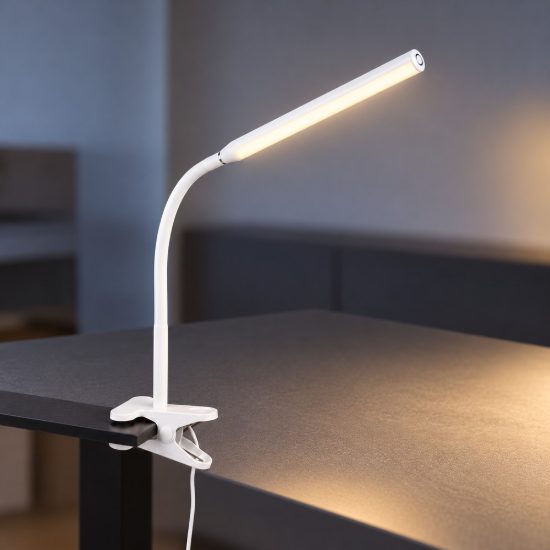 Lampada da scrivania led 5w cct 3000k 4000k 5000k touch per ufficio con morsetto flessibile bianca